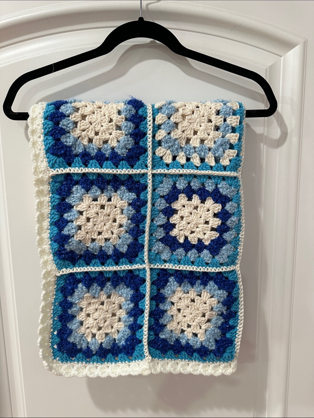 Handmade Blue & Cream Crochet Baby Blanket - Kids Other